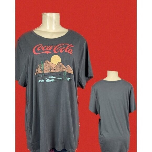 Coca-Cola Torrid Plus 2 Logo Gray Mountain Graphic Crew Neck Short Sleeve Tee - Picture 1 of 6